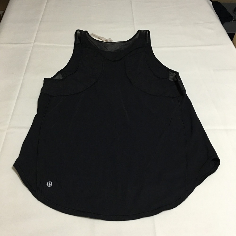 Lululemon Tank Top Womens 10 Black Mesh Trim Athletic Activewear